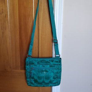 Coach Signature Green Nylon Crossbody Bag